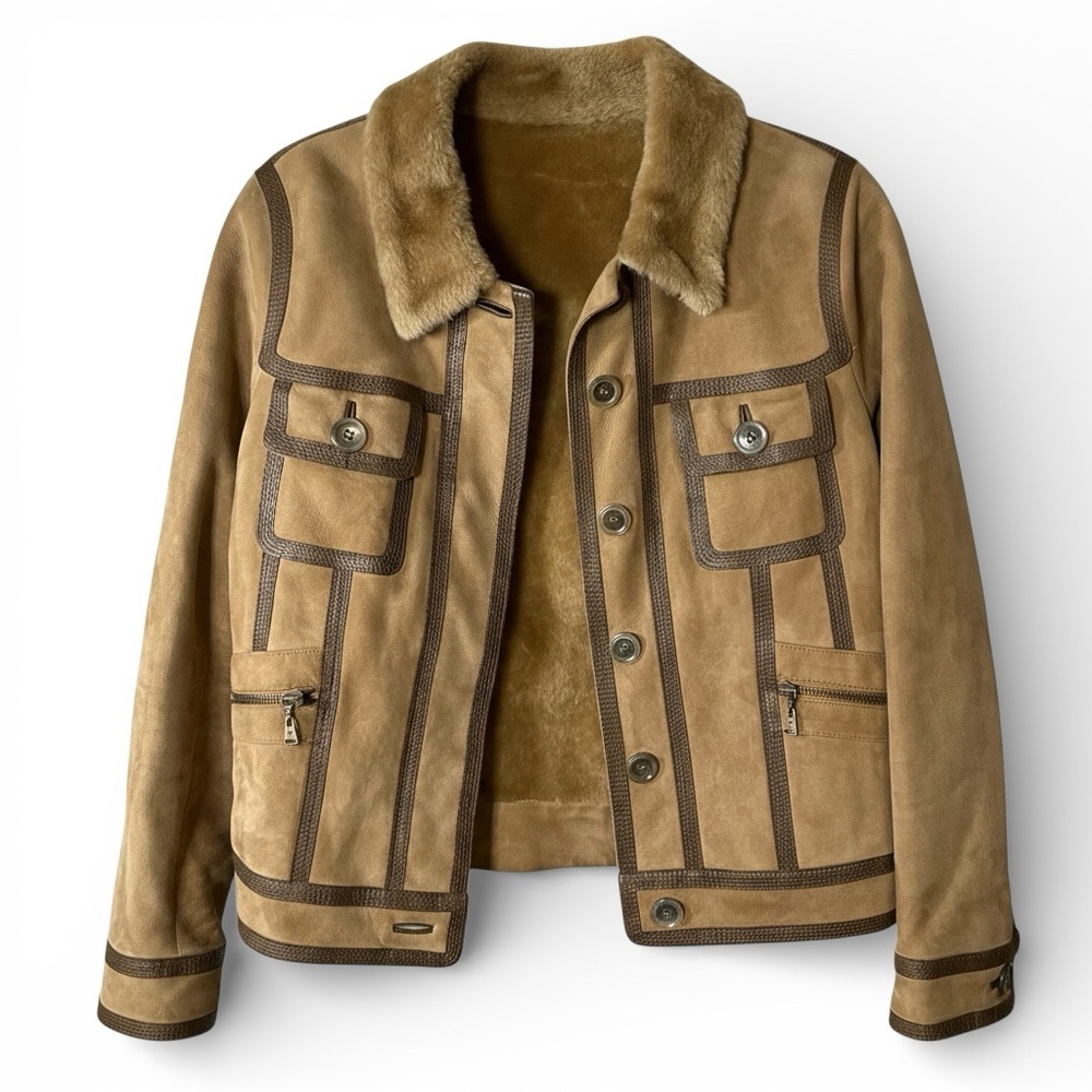 Louis Vuitton Shearling Suede Mouton Jacket Lamb Fur Marc Jacobs IT 36